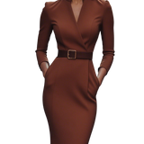 Alzira - Eleganten plašč z pasom in mandarinskim ovratnikom