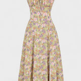 Carolina - Cvetlična obleka z prilagodljivim korzetom