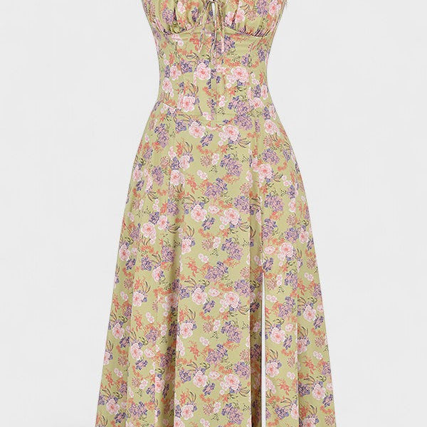 Carolina - Cvetlična obleka z prilagodljivim korzetom