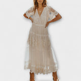 Helena - Midi obleka Lacey z V-izrezom