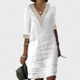 Carmen - Poletna obleka iz lanu z nežno čipko