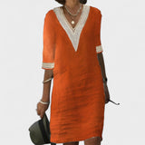 Carmen - Poletna obleka iz lanu z nežno čipko