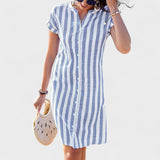 Martina - Elegantna črtasta srajčna obleka