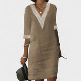 Carmen - Poletna obleka iz lanu z nežno čipko