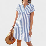 Martina - Elegantna črtasta srajčna obleka