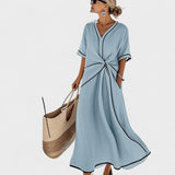 Filomena – Dolga črtasta obleka