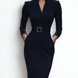 Alzira - Eleganten plašč z pasom in mandarinskim ovratnikom