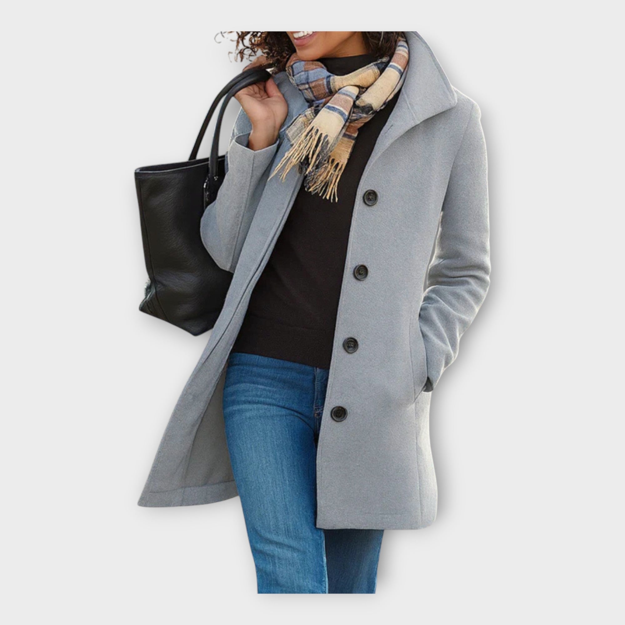 Eleganten volnen plašč z gumbi