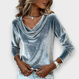 Lijana - T-shirt iz žameta z dolgimi rokavi v enotni barvi