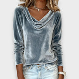 Lijana - T-shirt iz žameta z dolgimi rokavi v enotni barvi