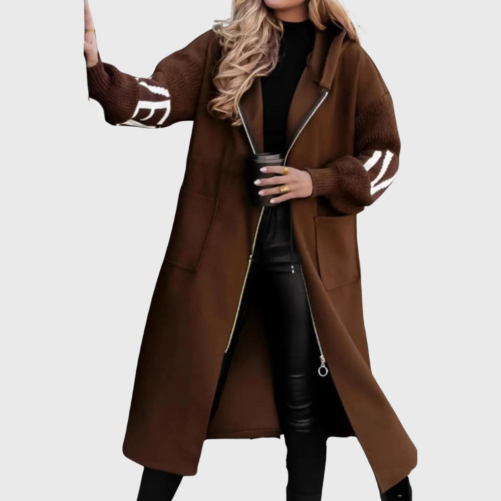 Donna - Ženski plašč z pletenimi rokavi