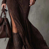 Julina | Elegantna Dolga Obleka iz Umetnega Usnja