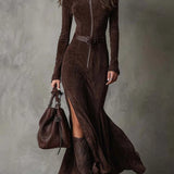 Julina | Elegantna Dolga Obleka iz Umetnega Usnja