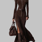 Julina | Elegantna Dolga Obleka iz Umetnega Usnja
