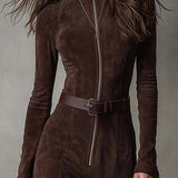 Julina | Elegantna Dolga Obleka iz Umetnega Usnja