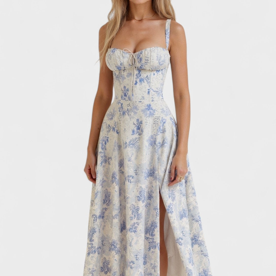 Carolina - Cvetlična obleka z prilagodljivim korzetom