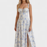 Carolina - Cvetlična obleka z prilagodljivim korzetom