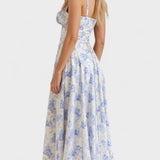 Carolina - Cvetlična obleka z prilagodljivim korzetom