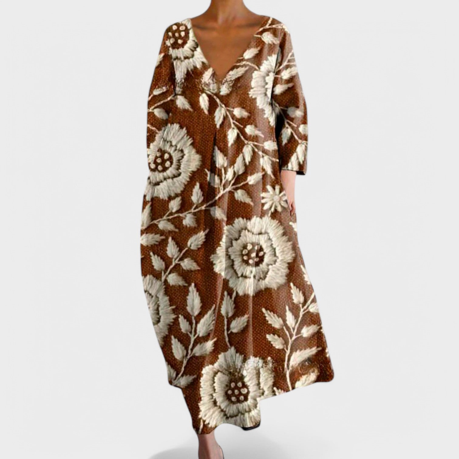 Ana - Barvita obleka z V-izrezom