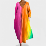 Ana - Barvita obleka z V-izrezom